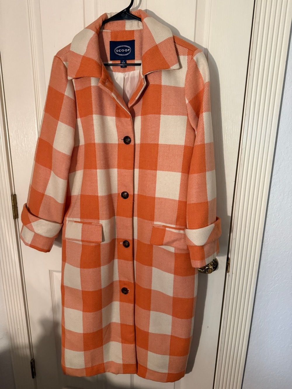 Scoop Orange Checkered Coat Size Medium - Picture 2 of 6